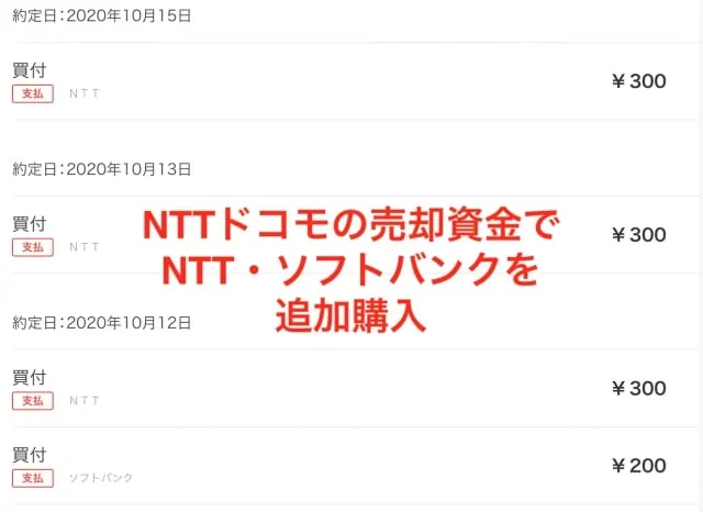 日興フロッギーの取引履歴【2020年10月16日】NTT・ソフトバンクの購入