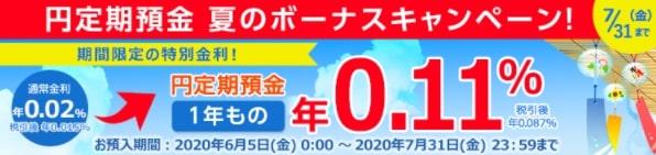 楽天銀行の定期預金キャンペーン(2020年7月)