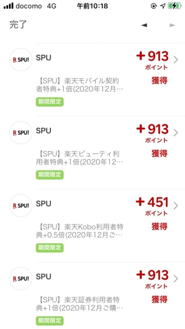 楽天SPUでの獲得ポイント実績