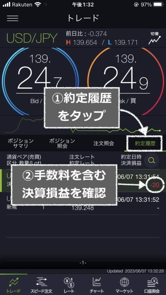 約定履歴から取引コストを確認｜DMM FX 4000円キャンペーン
