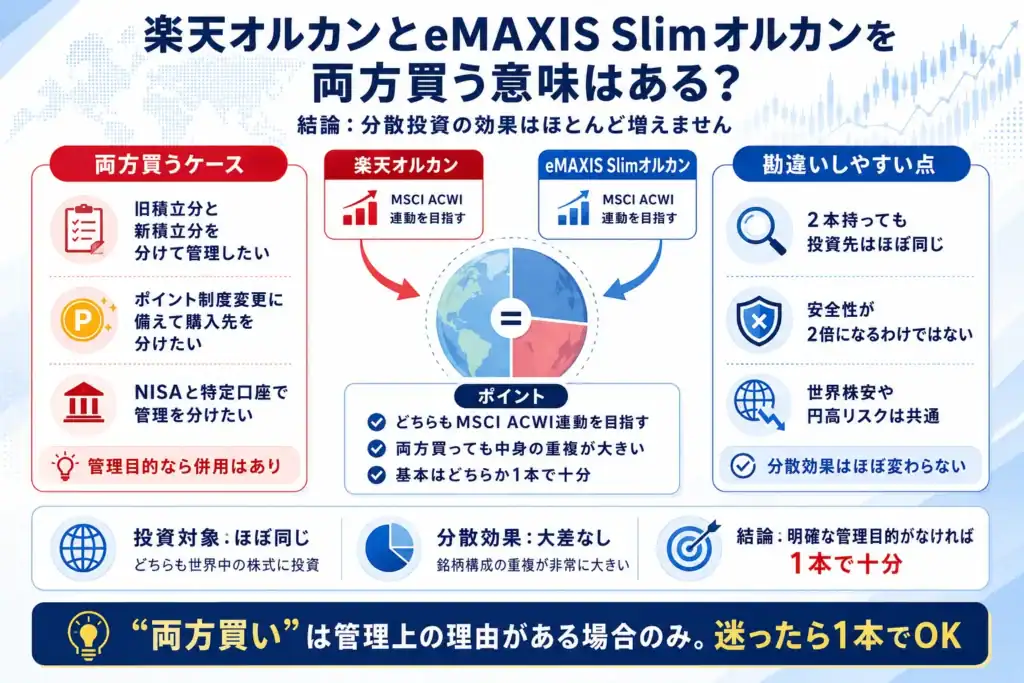 楽天オルカンとeMAXIS Slimオルカンを両方買う意味はある?